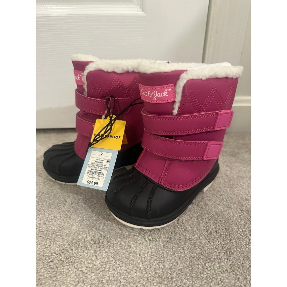 NWT Cat & Jack toddler girl fleece Sherpa lined pink purple snow boots size 7